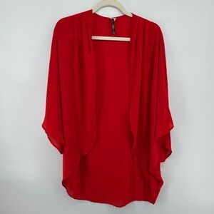 Boho Beachwear Romantic Feminine Sheer Lightweight Vibrant Red Open Kimono SzM